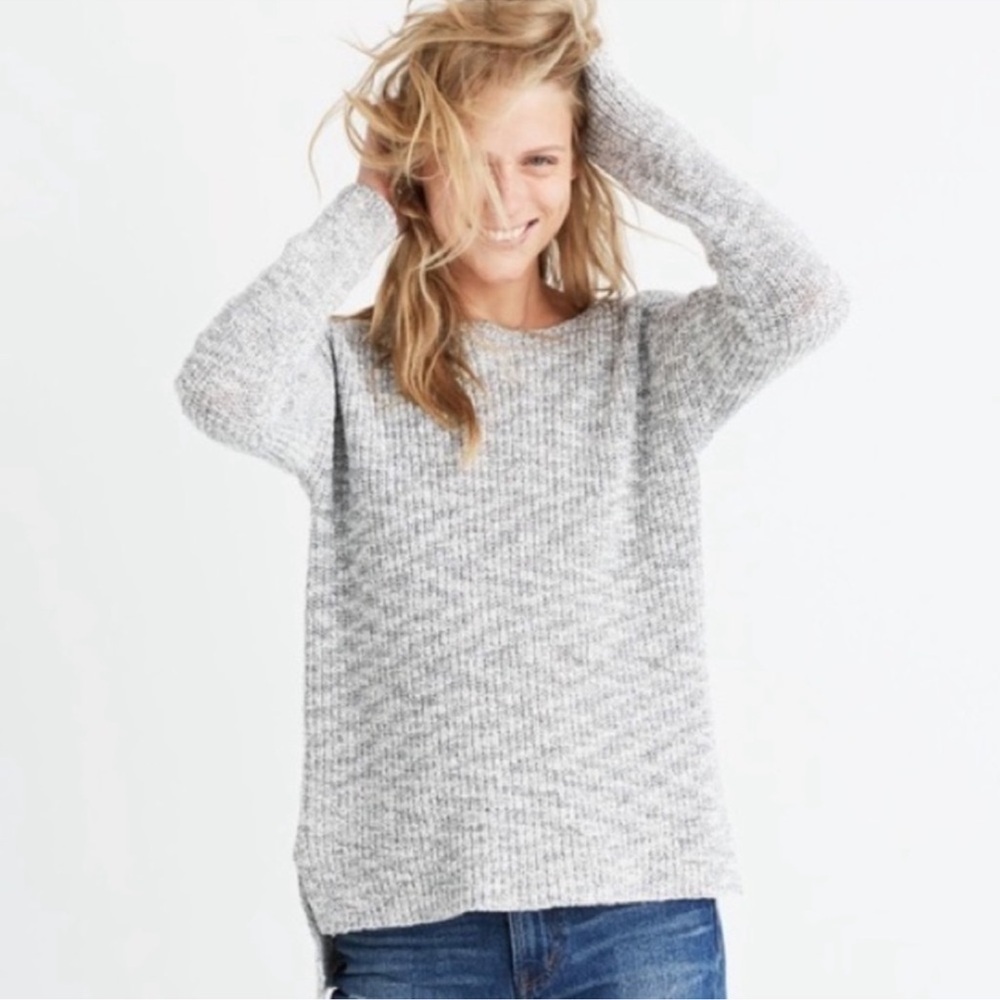 Madewell Eastbank Marbled Pullover Grey Cotton Sweater Size Small